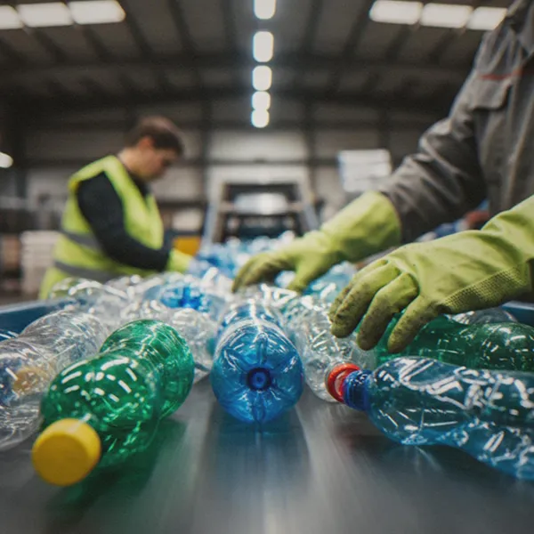 plastic bottles on a conveyor belt
