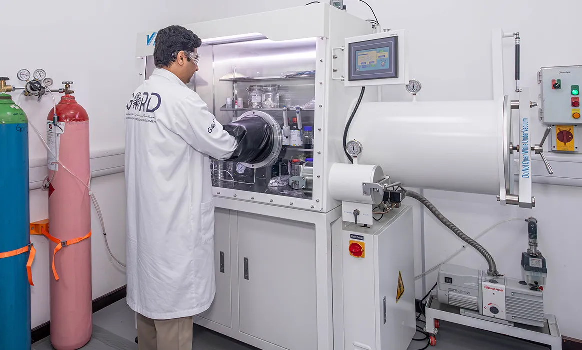 GORD Institute researcher using Vigor Inert Atmosphere Glove Box
